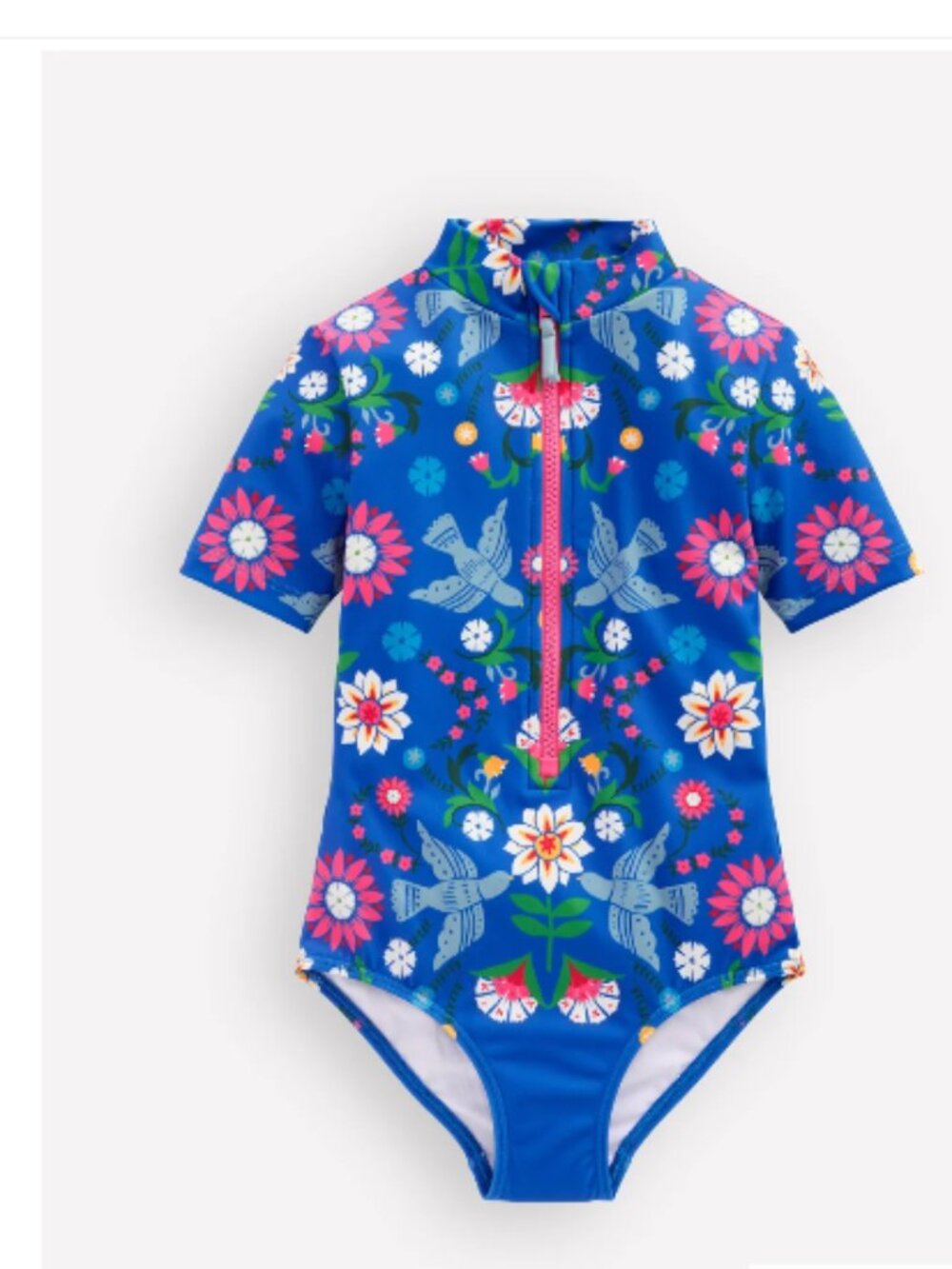 Mini Boden Short-sleeved Swimsuit-Kingfisher Blue Bird Floral 6-7y one piece